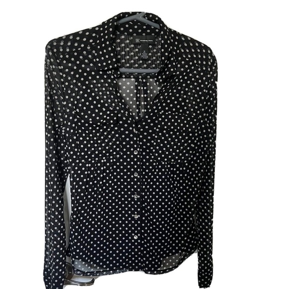 INC Women's Medium  sheer black and white polka dot top - Picture 1 of 5